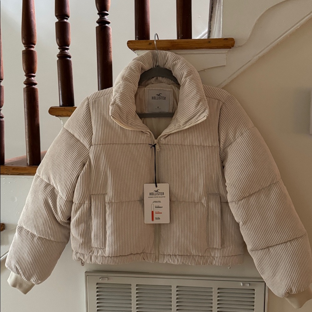 Hollister Beige Corduroy Puffer Jacket